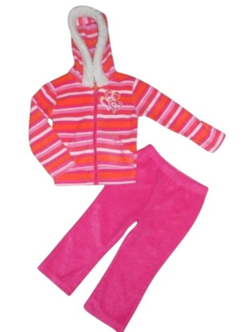 KIDGETS Hooded Pink Striped Fleece Pant Set Girls Size 24 months